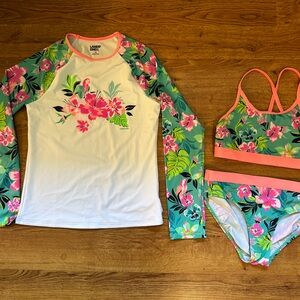 Lands' End Kids Tropical Floral Rashguard Set - White and Green